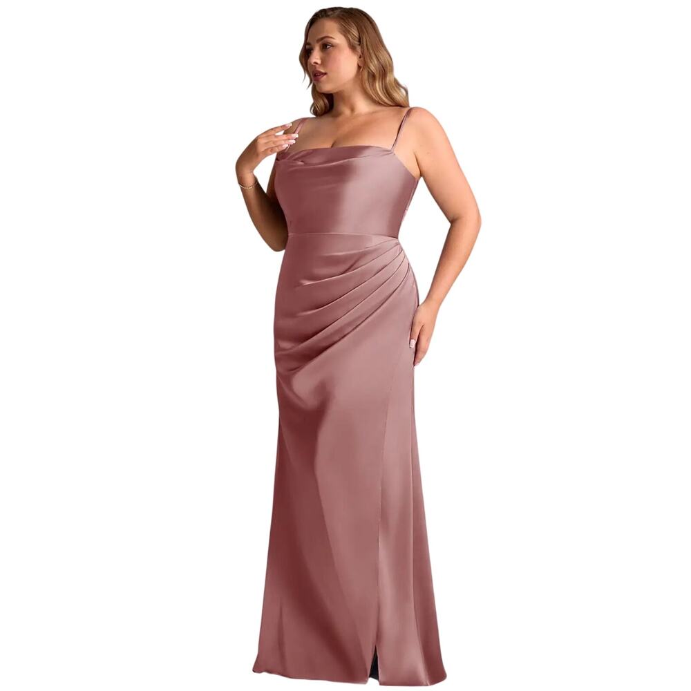 Azazie Leonis Dusty Rose Convertible Stretch Satin Mermaid Dress A18 NWT